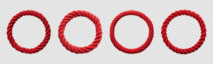 PSD collection set of red ropes in a circle isolated on transparent background