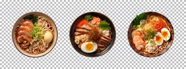 PSD 透明な背景に隔離された日本のラーメンヌードルスープのコレクションセットトップビュー