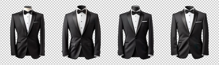 PSD collection set of tuxedo suit mockup isolated on transparent background