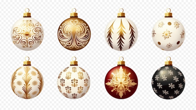 Коллекция различных рождественских украшений, изолированных на прозрачном фоне