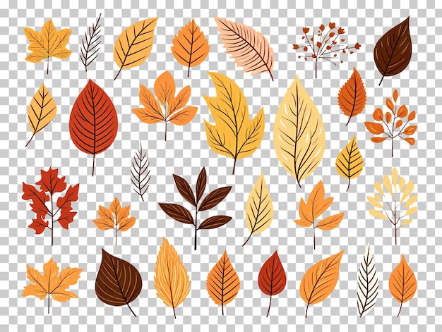 PSD collection set of watercolor autumn leaves isolated on transparent background png psd