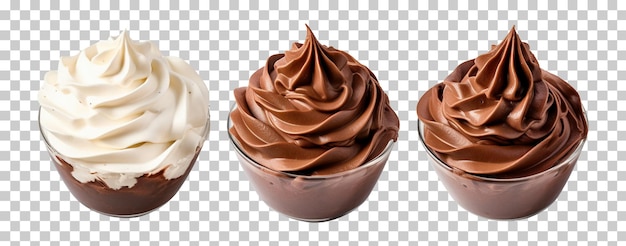 PSD set di raccolta di panna montata bianca e al cioccolato isolata su sfondo trasparente png psd