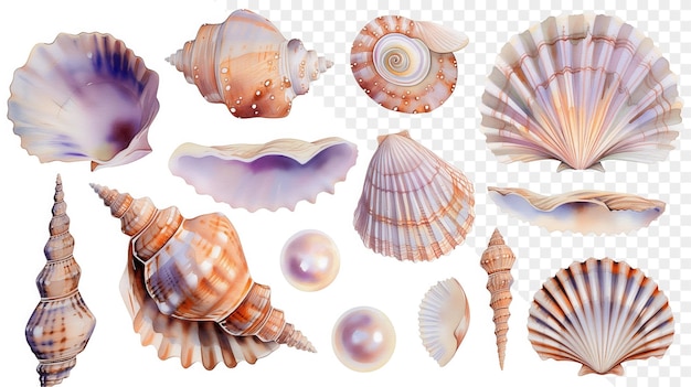 PSD a collection of shells and shells with a white background