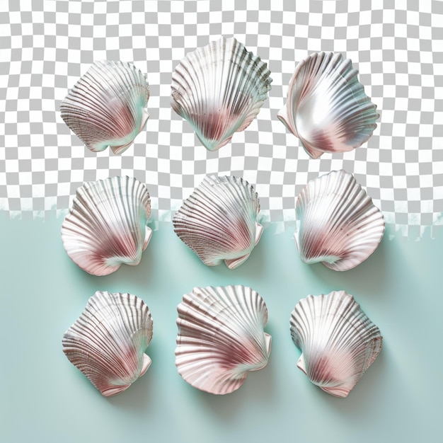 PSD a collection of shells with pink and white colors on a checkered background