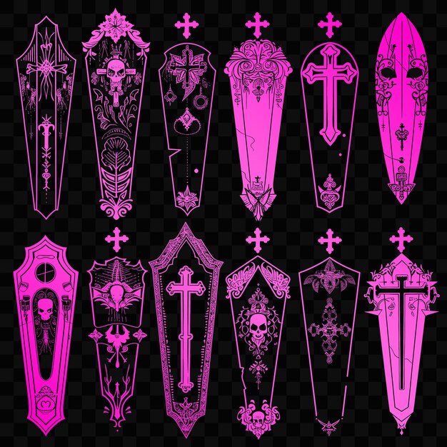 PSD a collection of skulls and a cross with a pink background