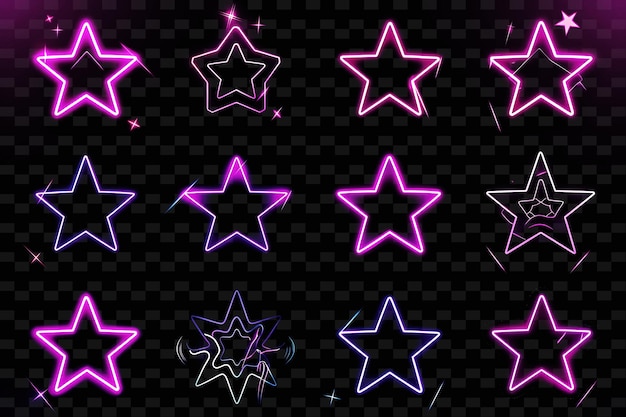 PSD collection of star icons with gentle neon effect in outline set png iconic y2k shape art decorative