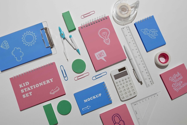 Premium PSD | Collection of stationery products for children