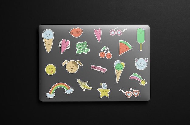 Collection of stickers on laptop computer