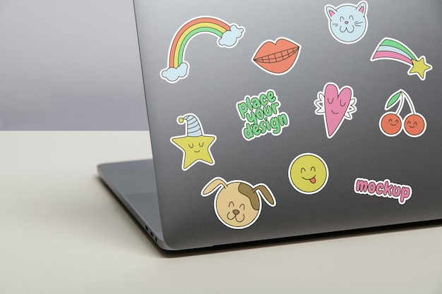 Premium PSD  Collection of stickers on laptop computer