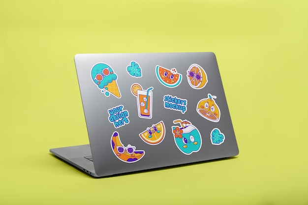 Premium PSD  Collection of stickers on laptop computer