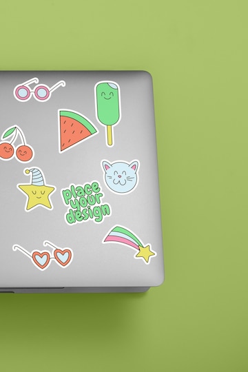Premium PSD  Collection of stickers on laptop computer