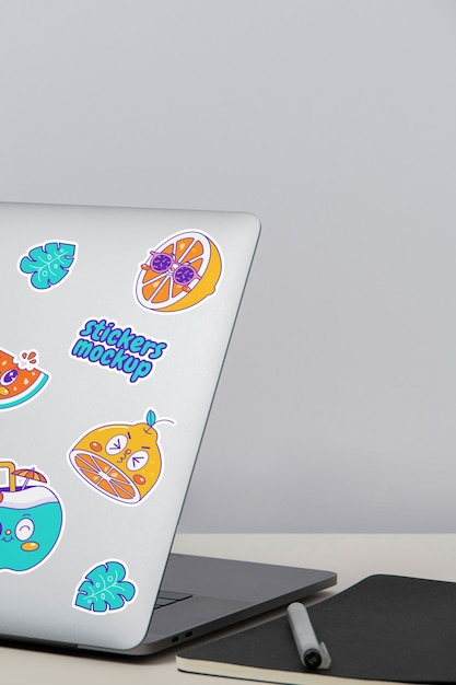 Collection of stickers on laptop computer