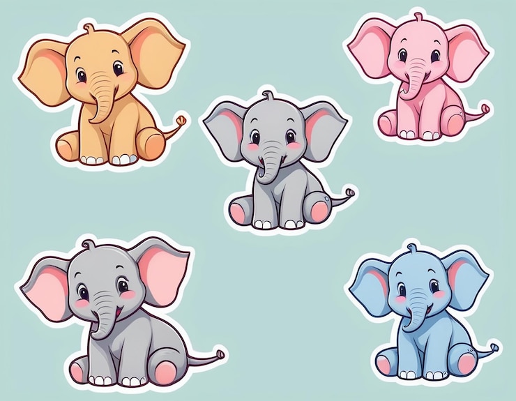 PSD a collection of stickers with different sizes of elephants