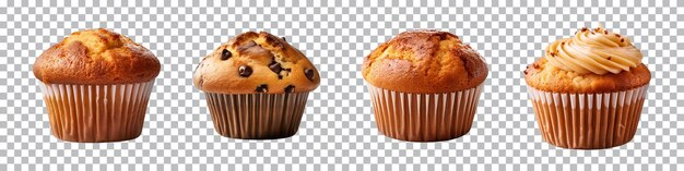 Collection of tasty muffins isolated on a transparent background