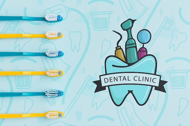 PSD collection of tooth brushes with dental clinic mock-up