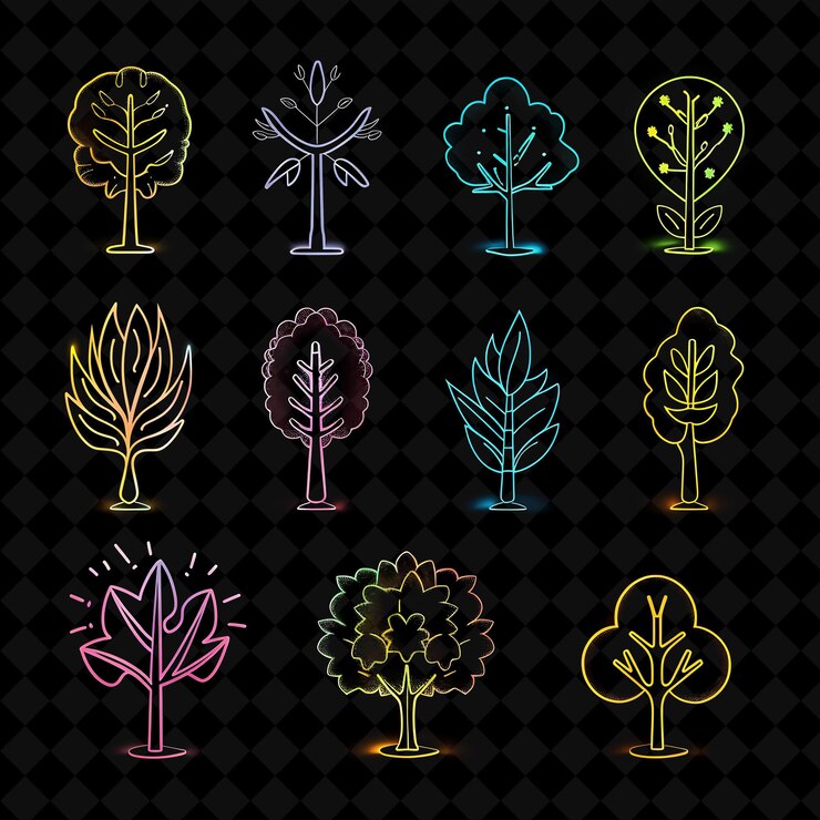 PSD a collection of trees with different colors and shapes