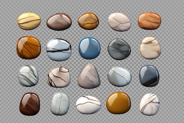 PSD a collection of variations of granite isolated on transparent background generative ai