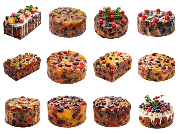 PSD a collection of various fruit cakes with different decorations