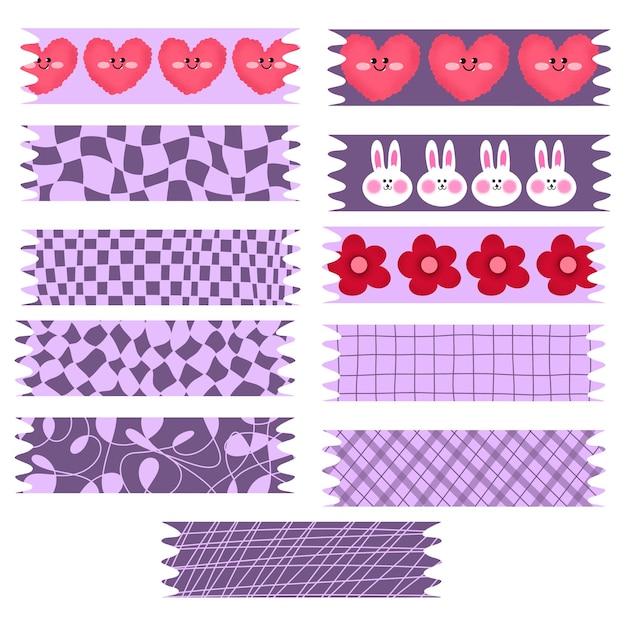 PSD una collezione di washi tape clipart edizione viola