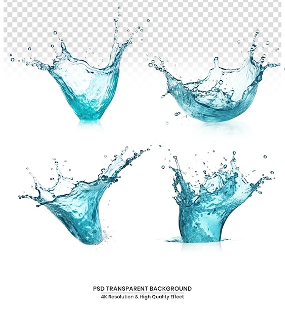 Raccolta spruzzi d'acqua su sfondo bianco