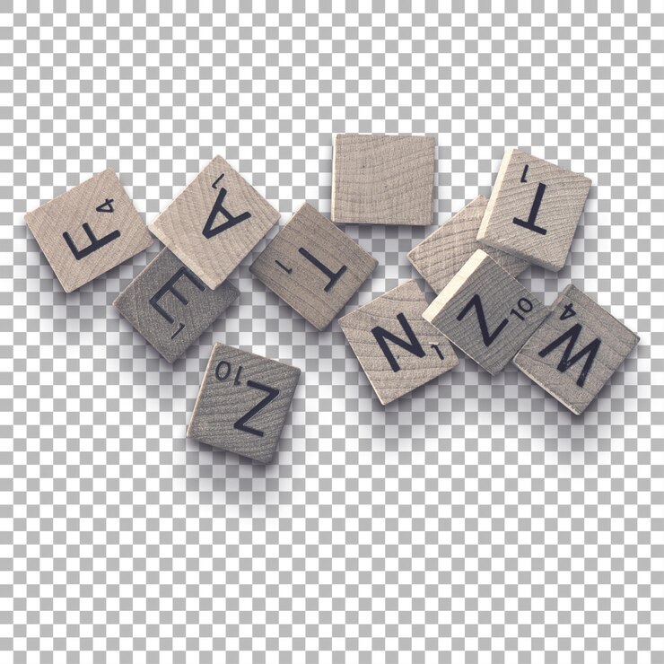 PSD a collection of wooden letter tiles scattered likely for a word game or educational purpose