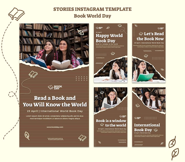 PSD collection of world book day instagram stories