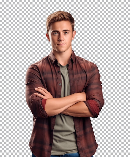 PSD collection of a young man standing with arms crossed facing the camera isolated on a transparent bac