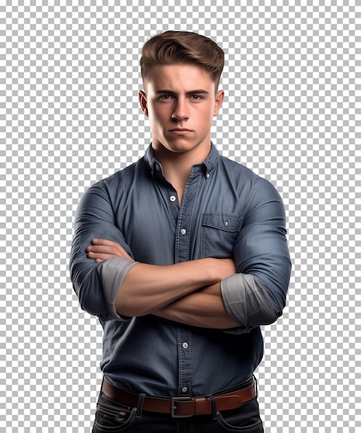 PSD collection of a young man standing with arms crossed facing the camera isolated on a transparent bac
