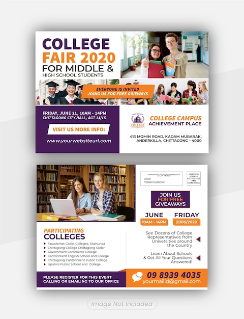 PSD college fair event postcard and direct mail eddm template