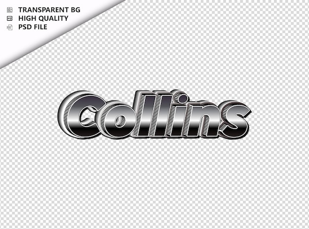 Collins typografie tekst zilveren zwarte psd doorzichtig