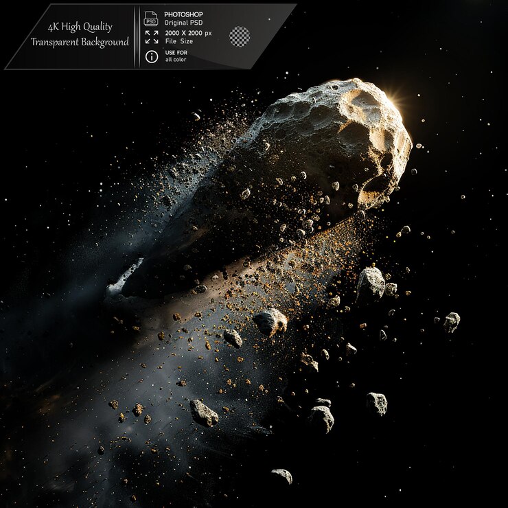 PSD a collision between an asteroid and another object on transparent background
