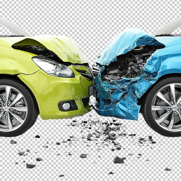 PSD a collision of two cars isolated on transparent background