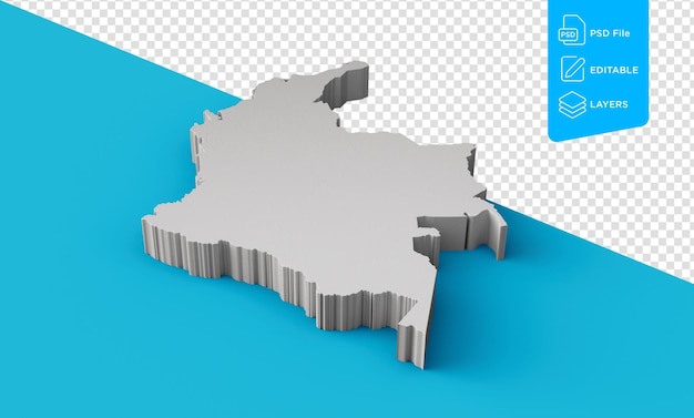コロンビアの3Dマップ地理地図作成とトポロジーシーブルーの表面3Dイラスト