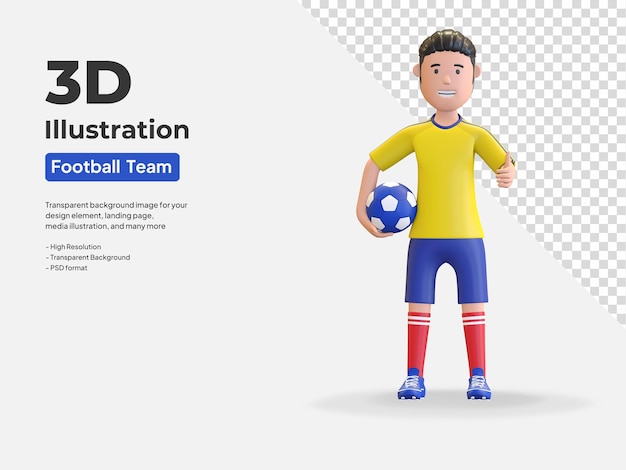 腕の3dレンダリングイラストでボールを保持しているコロンビアの国民のサッカー選手の男