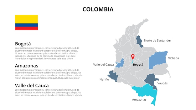 PSD template infografica della mappa photoshop della colombia divisa per paesi presentazione di diapositive