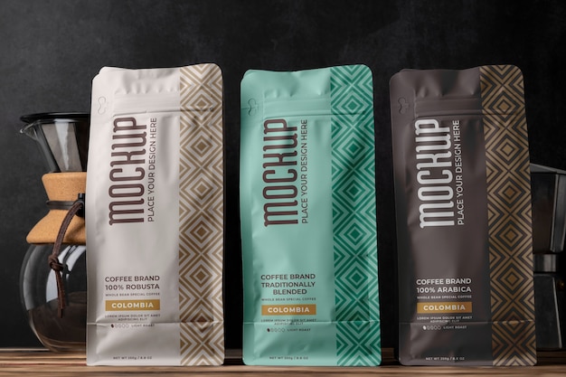 PSD colombian coffee with mock-up packaging