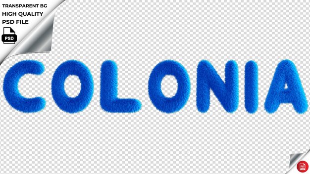 Colonia typography blue fluffy text psd transparent