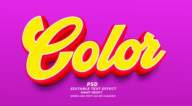 Color 3d editable text effect psd template smart object