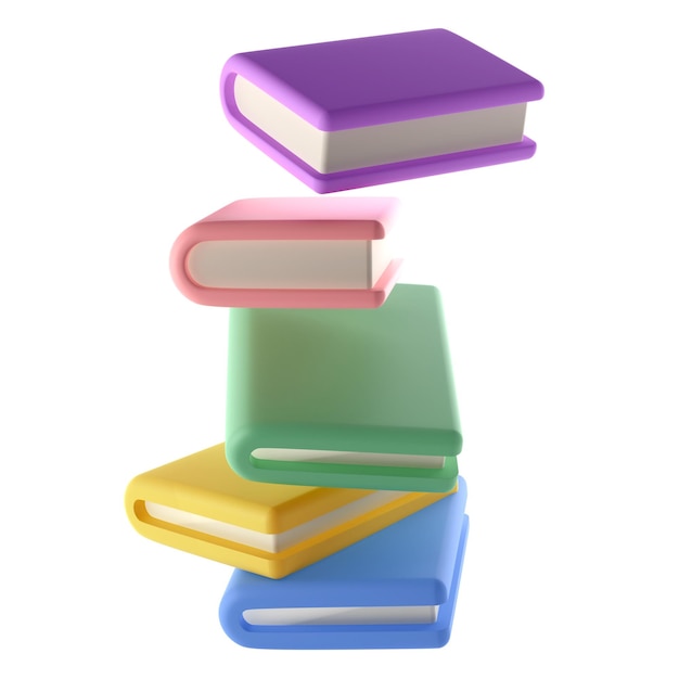 Color 3d stack of closed books in air icon isolated transparent png render educational or business