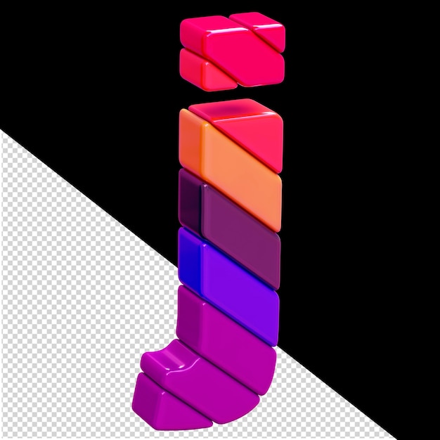 Color 3d symbol made of diagonal blocks letter j