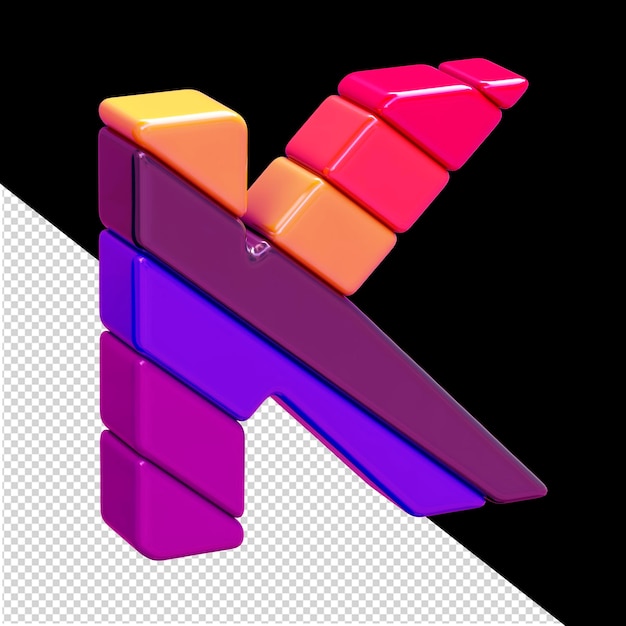 Color 3d symbol made of diagonal blocks letter k