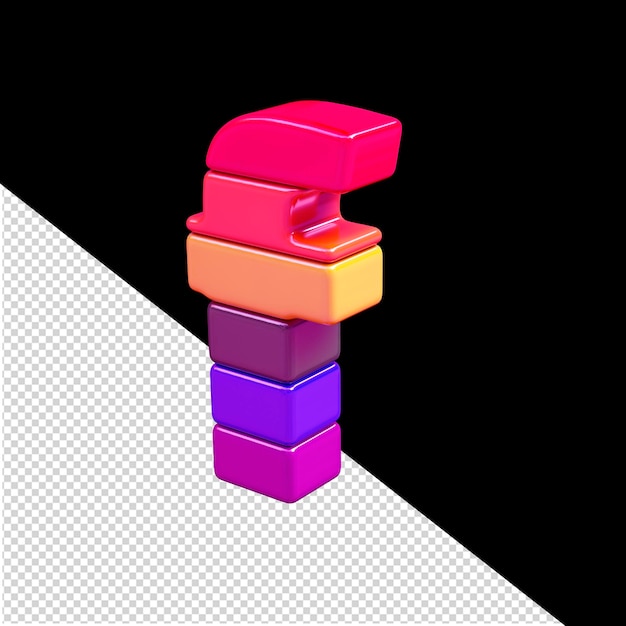 PSD color 3d symbol made of horizontal blocks letter f