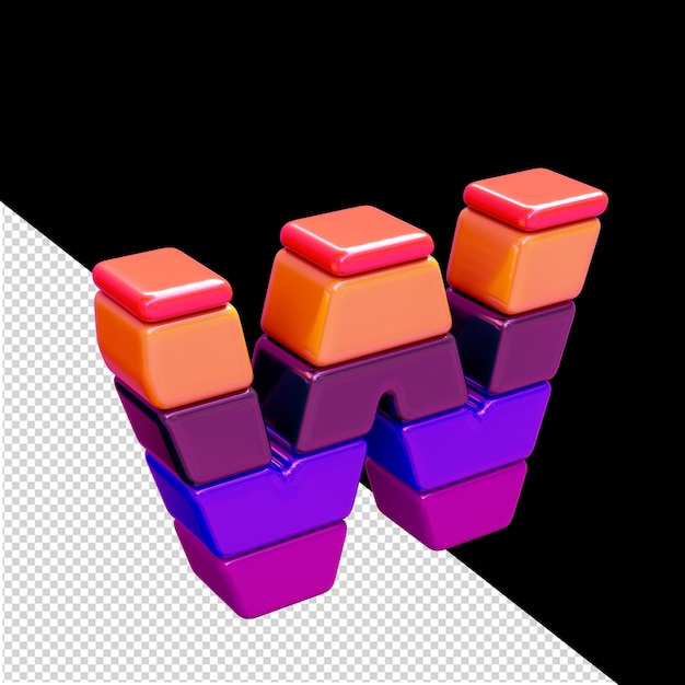 Color 3d symbol made of horizontal blocks letter w