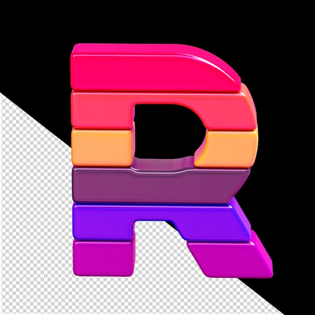 Color 3d symbol made of horizontal blocks letter r