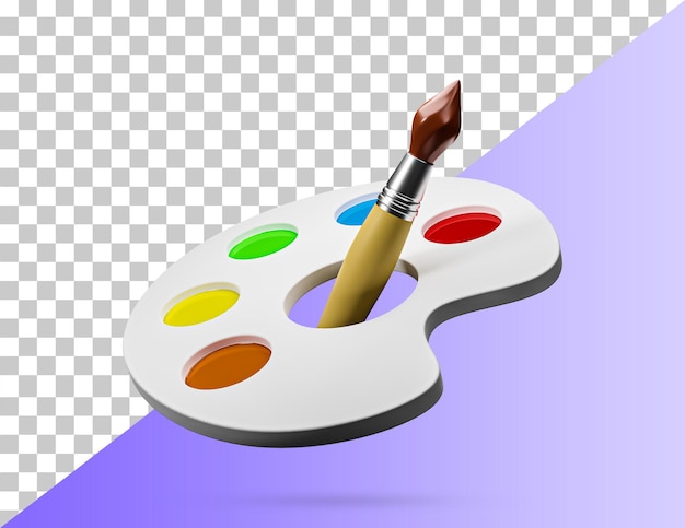 PSD color palette with paint brush tool 3d icon