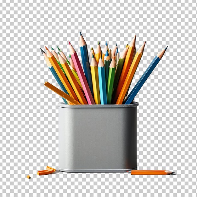 Цветные карандаши клоуз-ап многоцветных карандашей в контейнере на белом фоне
