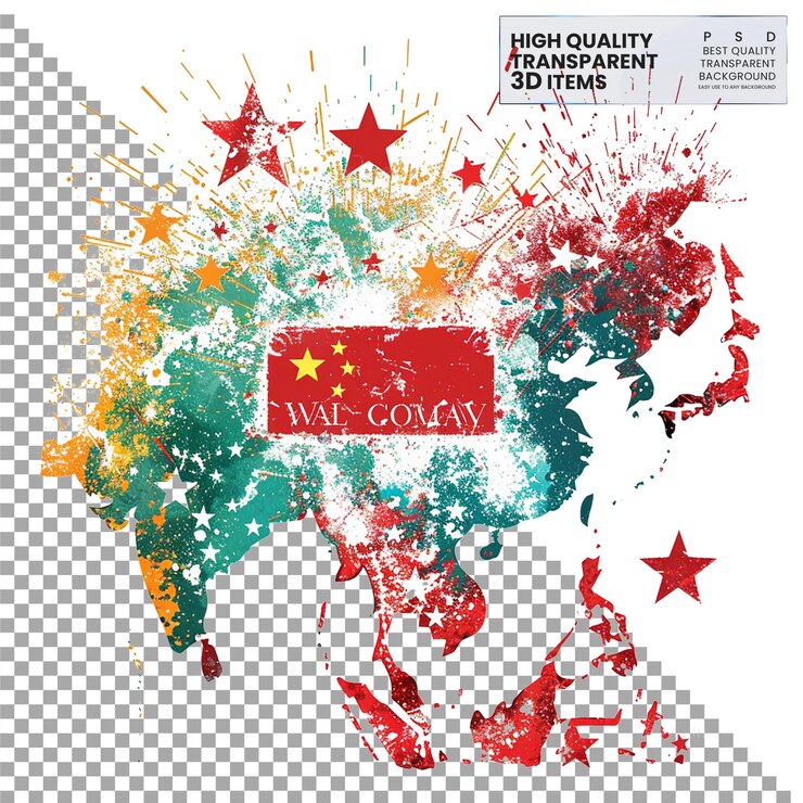PSD color sichuan province map collage of stars and scratches png on transparent background