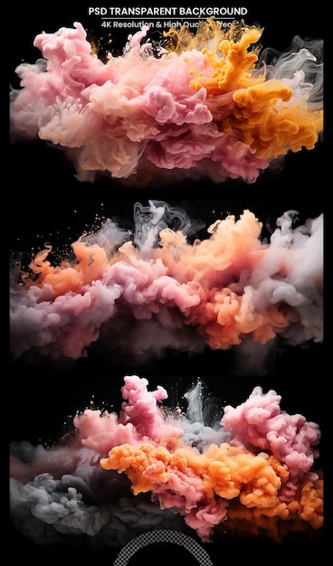 Color splashes of ink in water isolated on transparent background