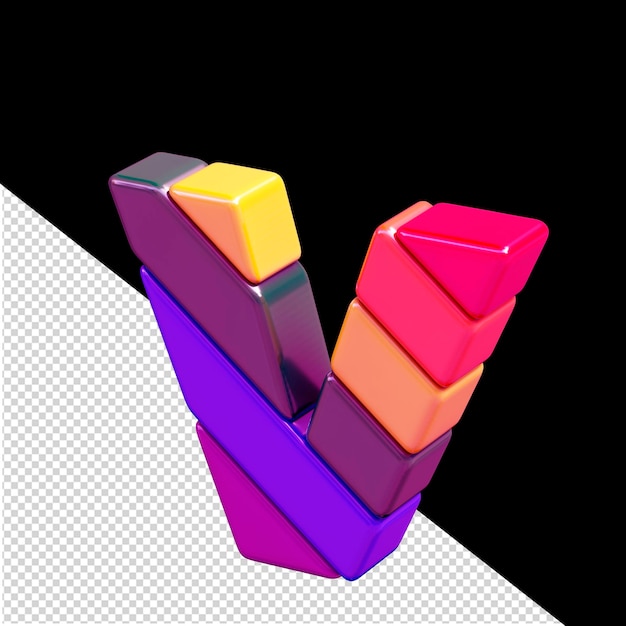 Color symbol made of diagonal blocks letter v