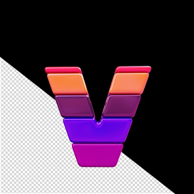 PSD color symbol made of horizontal blocks letter v